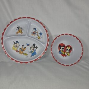 Disney Vtg 80's Mickey Mouse Plate And Bowl.